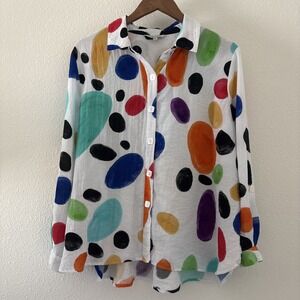 John Mark Button Up Women's Polka Dot Blouse Shirt PXL Art To Wear